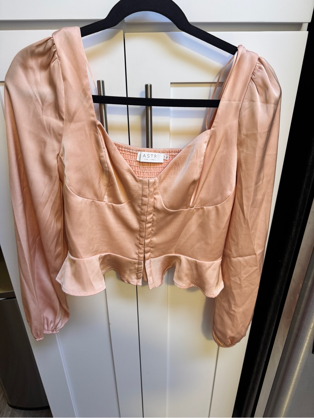 Astr Peach Satin Peplum Blouse - Picture 3 of 8